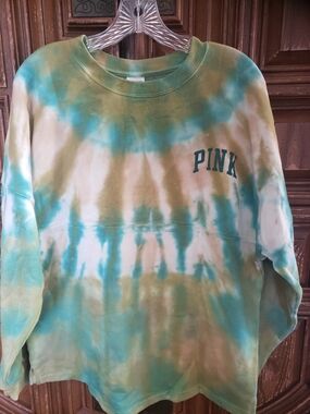 PINK Victoria's Secret Tie-Dye Crewneck Sweatshirt - Teal, Green & White